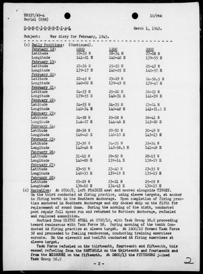 Page 2: daily positions from February 18 to 28 and the start of the narrative.