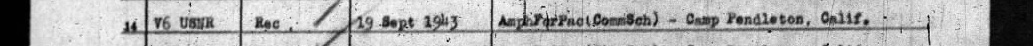 The typed line naming Elmer Eric Carlson, cut from the scan: Line 14, the change: received September 19, 1943, from the communication school at Camp Pendleton.