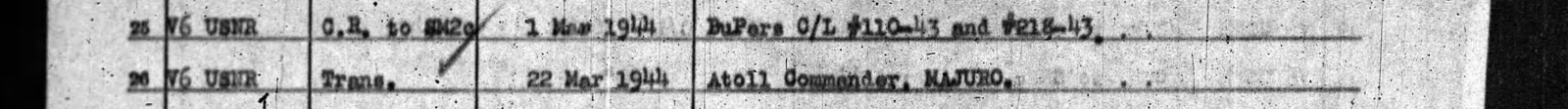 The typed line naming Elmer Eric Carlson, cut from the scan: Lines 25 and 26, the changes: advanced March 1, transferred to Majuro March 22.