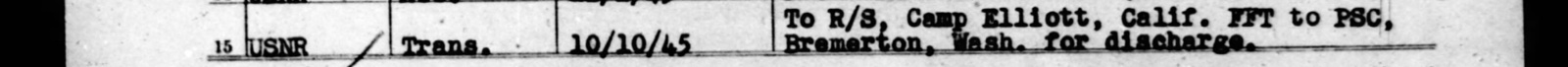 The typed line naming Elmer Eric Carlson, cut from the scan: Line 15, the change: transferred October 10, 1945, for discharge.